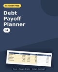 Debt payoff planner spreadsheet cover — snowball and avalanche calculator, $9