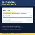 Freelancer Finance Pack spreadsheet - $8,214 set aside for taxes on $53,600 invoiced, quarterly estimates calculated automatically
