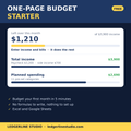 Free One-Page Budget Starter spreadsheet - $1,210 left over from $3,900 income, 11 categories, no formulas to write